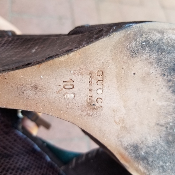 GUCCI Snakeskin Whipstitch Ankle Strap Wedges - Picture 6 of 11